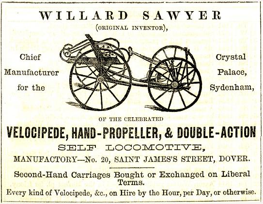 Advertisement for Sawyer's Velocipedes